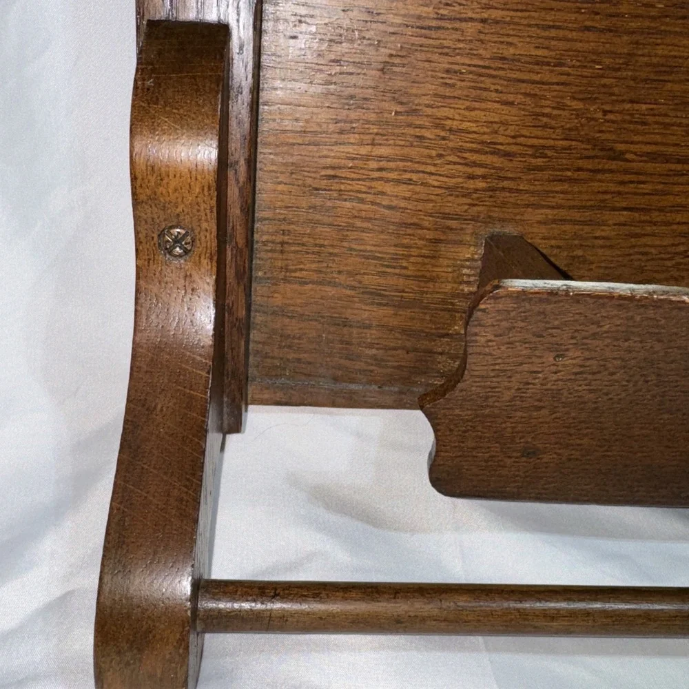 Antique Oak Wood Wall Shaving Mirror Towel Rack & Accessory Box Wall Hang